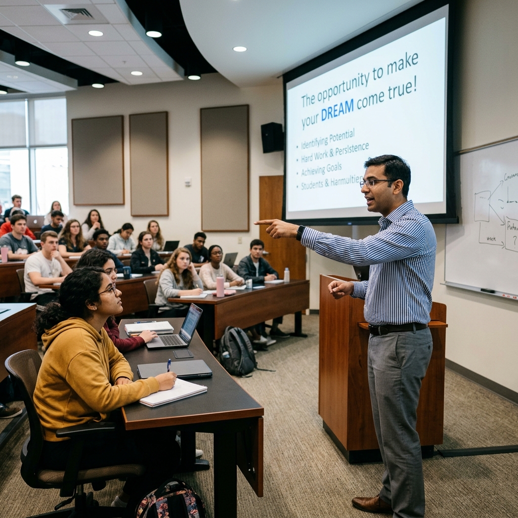 Professor teaching hospitality students in classroom
